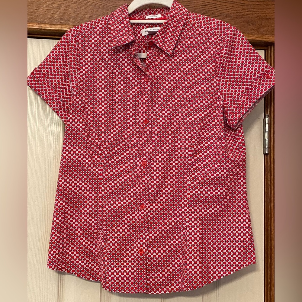 Liz Claiborne Womens Red & White Short Sleeve Top Sz M 4% Stretch